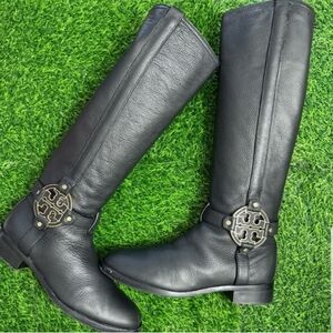 Tory Burch Black Leather Over the Knee Amanda zip up Boots